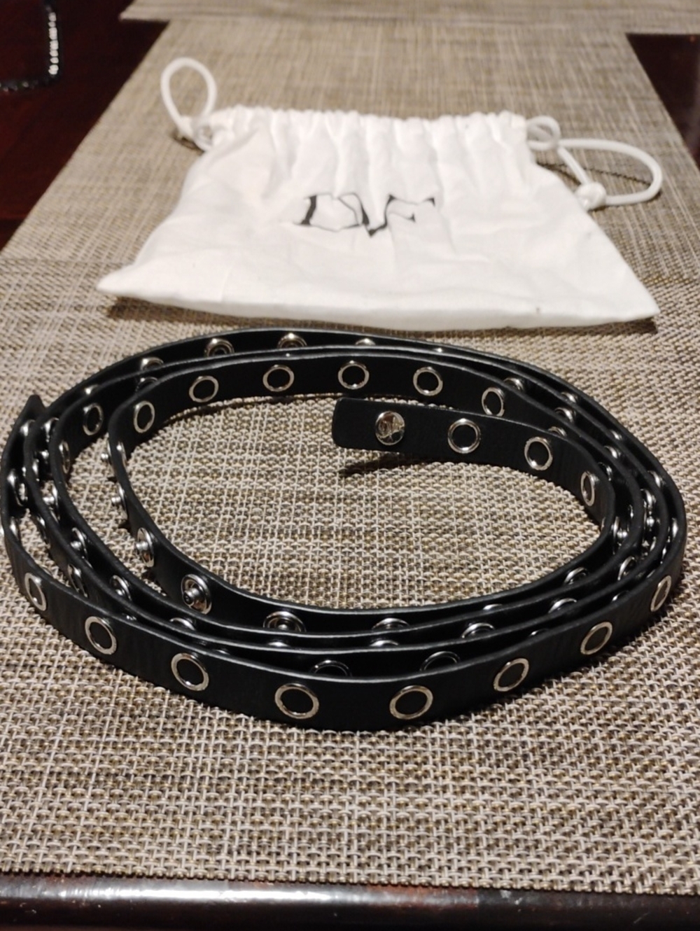 Diane Von Furstenberg Black Grommet Detail Skinny Belt